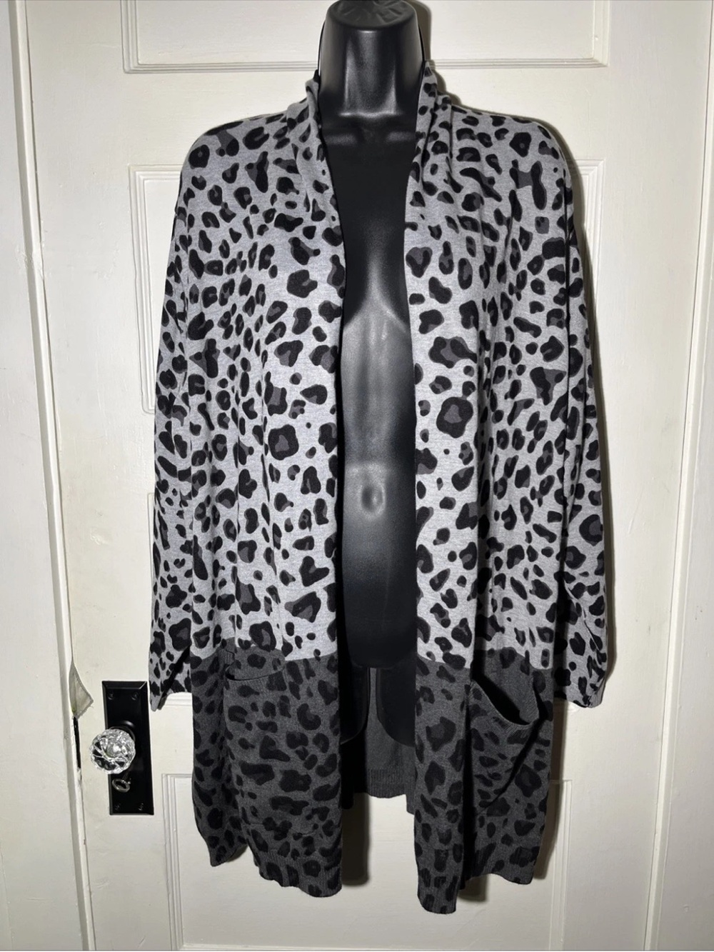 Premise Leopard Print Open-Front Cardigan - Gray/Black